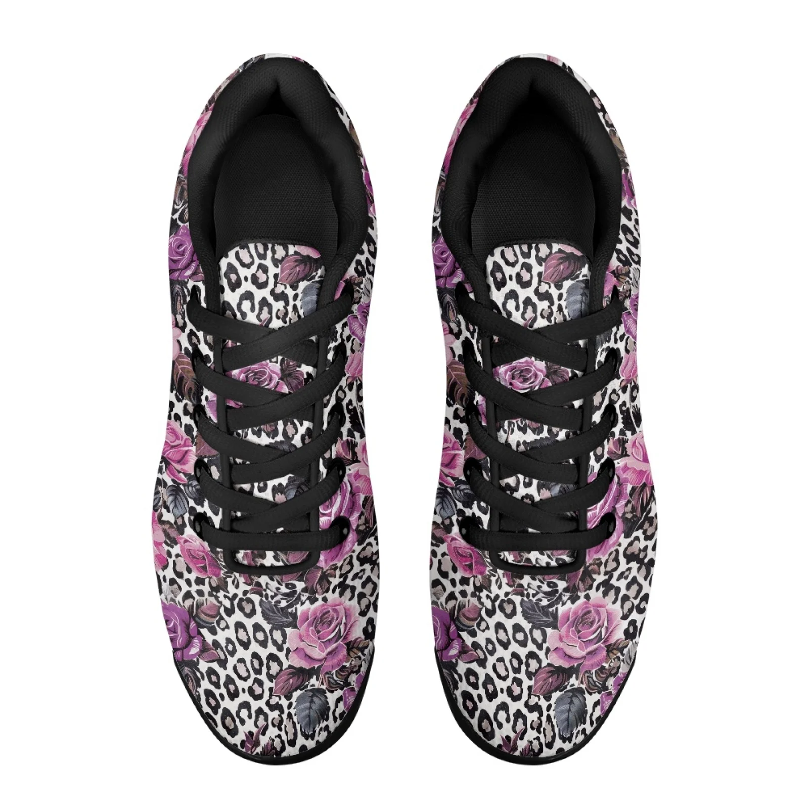 PENSTROLL Leopard Rose Print Breathable Gym Jogging Sneakers for Indoor Mesh Workout Casual Sport Shoes Comfort Sneaker