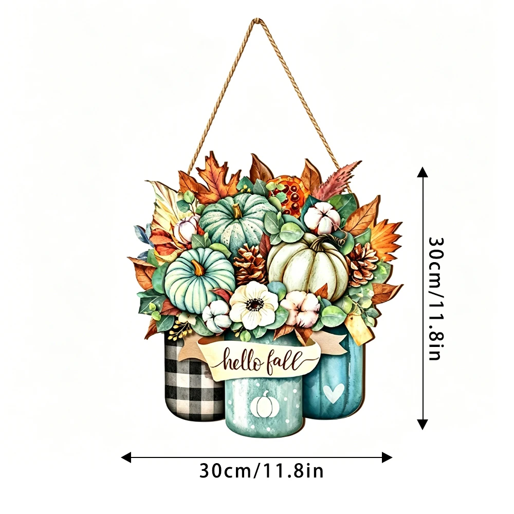 Autumn Harvest Season Wooden Hanging Pumpkin Sunflower Bouquet Warm Ceremony Sense Door Hanging Home Entryway Wall Decor