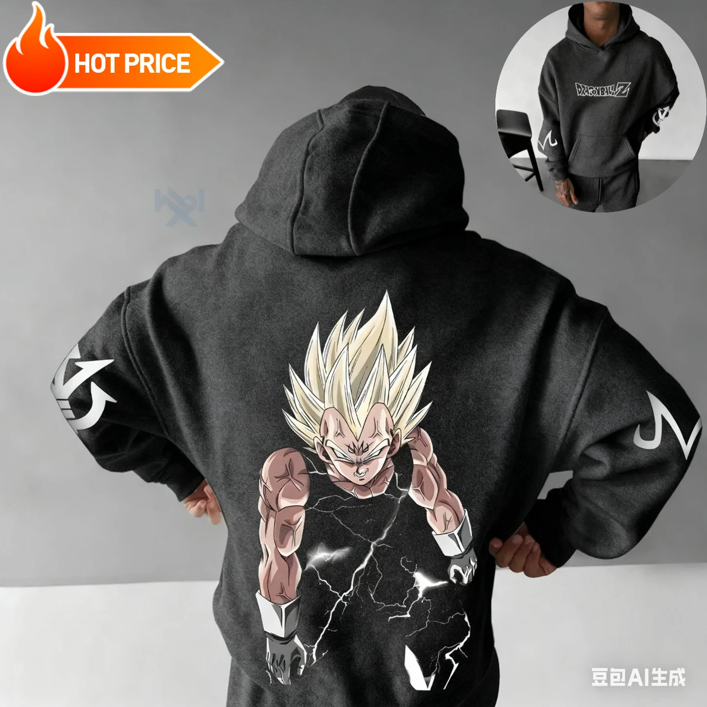 Dragon Ball Vegeta Saiyan Harajuku Autunno Inverno Uomo Felpa con cappuccio Street Retro Donna Felpa con cappuccio oversize a maniche lunghe Top unisex