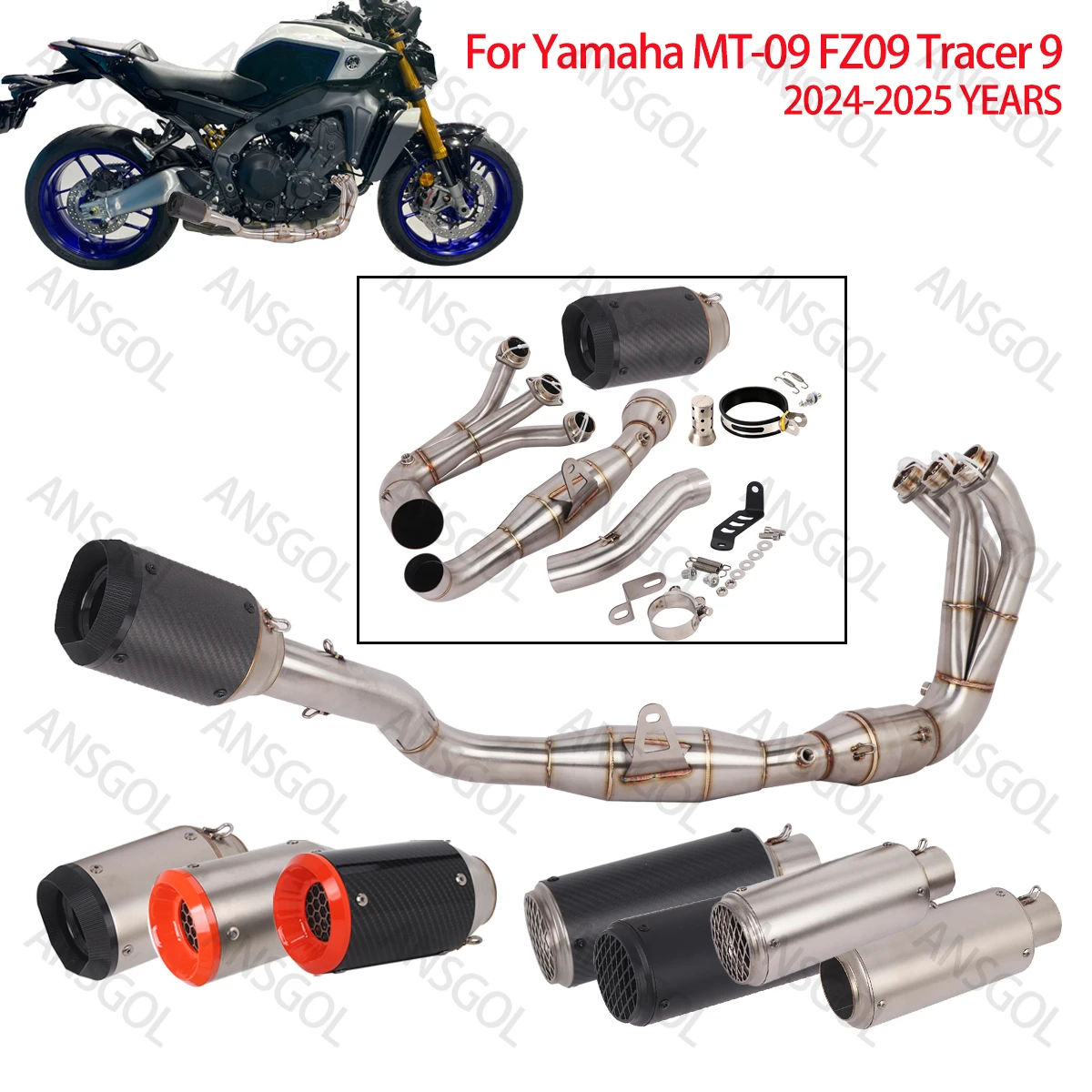 Komplette Auspuffanlagen-Krümmerrohr zum Aufstecken für Yamaha MT09 FZ-09 Tracer 900 2024 2025 Escape Modify 51 mm Schalldämpfer MT-09 Auspuff