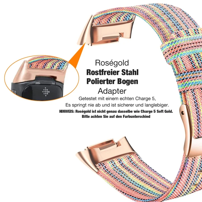 Carga 5 pulseira macio colorido tecido lona rapidamente seco feminino banda cinta com ouro adaptador de liberação rápida para fitbit carga 5