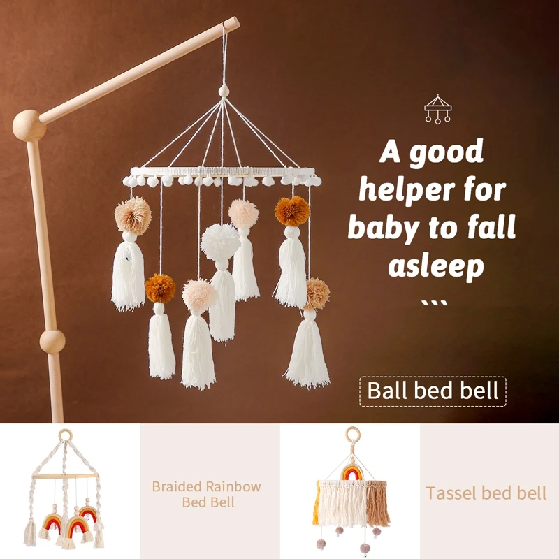 Baby Bed Weaving Rainbow Rattle Toys Newborn Accessories Crib Mobile Rattle Balls Beads Bed Bell Rotating Wind Chimes Decor