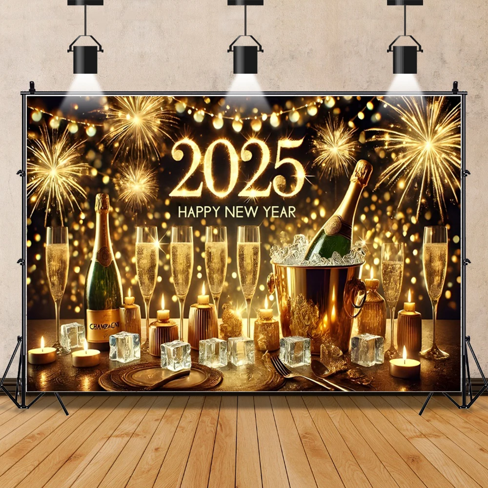 Sparkling New Year Photography Background Balloons Champagne Fireworks Party Decor Banner Photozone Backdrop Photo Studio Props