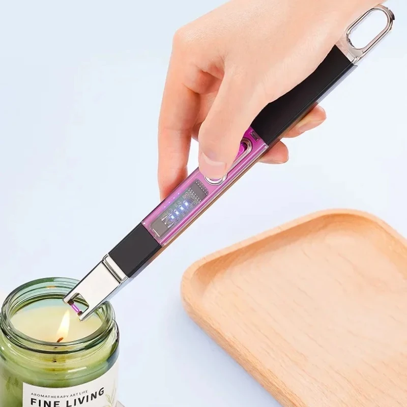 Electronic Pulse Igniter, USB Rechargeable Lighter with Safety Switch, Transparent Panel Windproof Flameless Candle Lighter