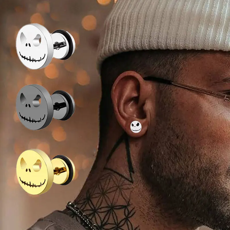男性と女性のためのカボチャヘッドスタッド,チタン,ハロウィーン,クリスマス,ステンレス鋼,バックピアス,ジュエリーギフト