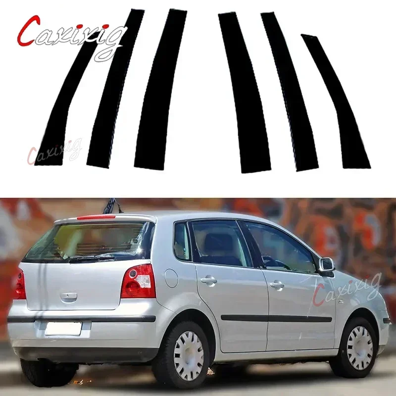 

Для Volkswagen Polo Mk4 (9N) 5-дверный хэтчбек 2002-2010 углеродное волокно, хромированный черный дверной оконный центр, средняя колонна, стойка B