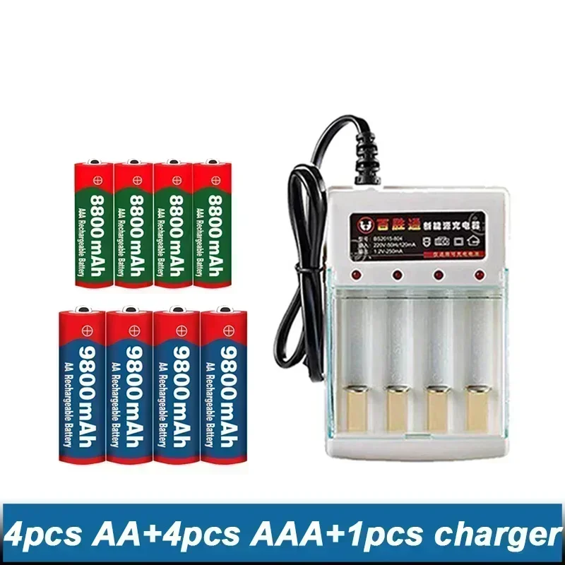 AA battery  rechargeable battery original 2024 best-selling 1.5V AA9800MAH+AAAA8800MAH+charger for Hair Clipper MP3