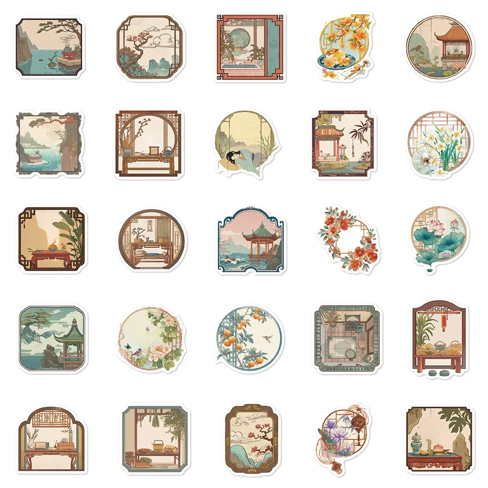 50 個中国風紙切りステッカー面白い落書き DIY 日記アルバム冷蔵庫自転車ラップトップ装飾アートワーク