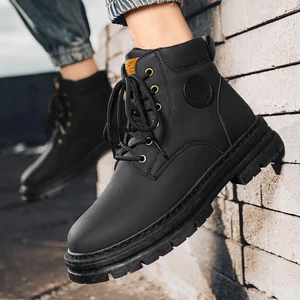 Bota de couro alta masculina, antiderrapante, confortável, casual, amarela, quatro temporadas, sapatos de trabalho ao ar livre, moda britânica 10 principais vendas bota coturno verniz - №4