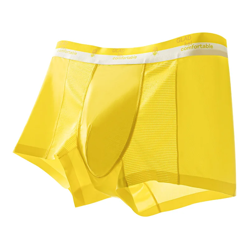 ใหม่ผู้ชายผ้าไหมน้ําแข็งต้านเชื้อแบคทีเรียเครื่องปรับอากาศชุดชั้นในบางเฉียบผิวที่สองเรียบเนียนเปลือยรู้สึกกางเกงบ็อกเซอร์ระดับไฮเอนด์