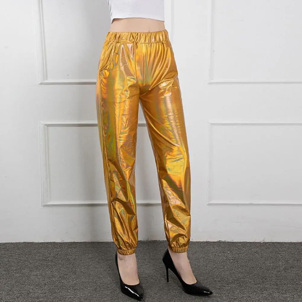 Women Harem Trousers Ladies Pants Stylish Women's High Waist Hip Hop Harem Trousers Slim Fit Clubwear with Glossy for Stage