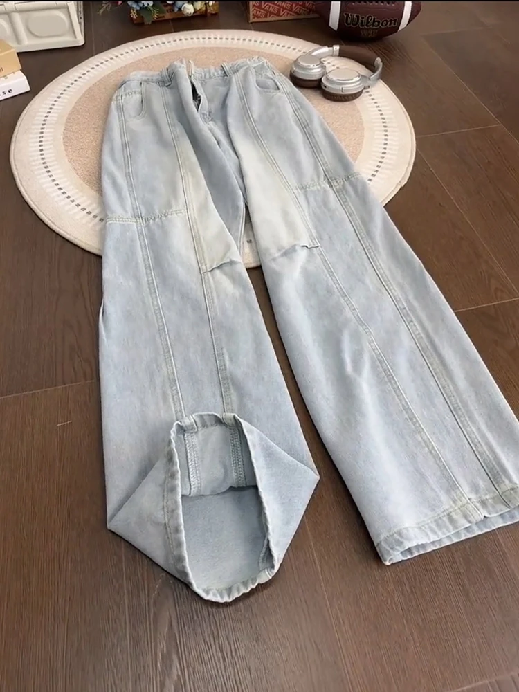 

Американские широкие джинсы в стиле High Street для мужчин: модные, повседневные, с высокой талией, на молнии, свободного кроя, визуально стройнящие.