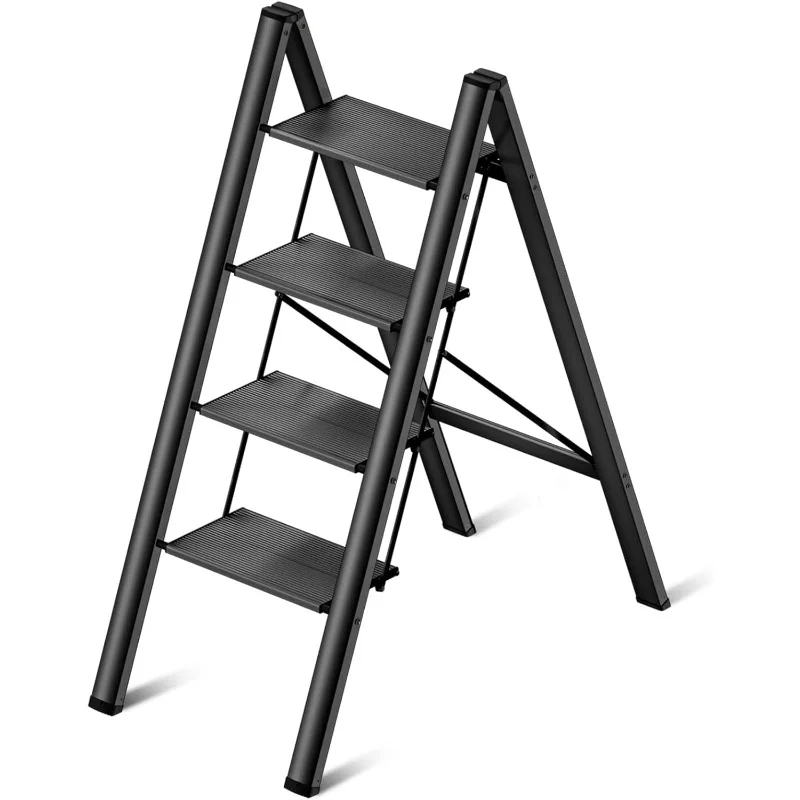 

4 Step Ladder Foldable Step Stool, Aluminum Stepping Stools for Adults, Wide Pedal Portable 330 Lbs Capacity