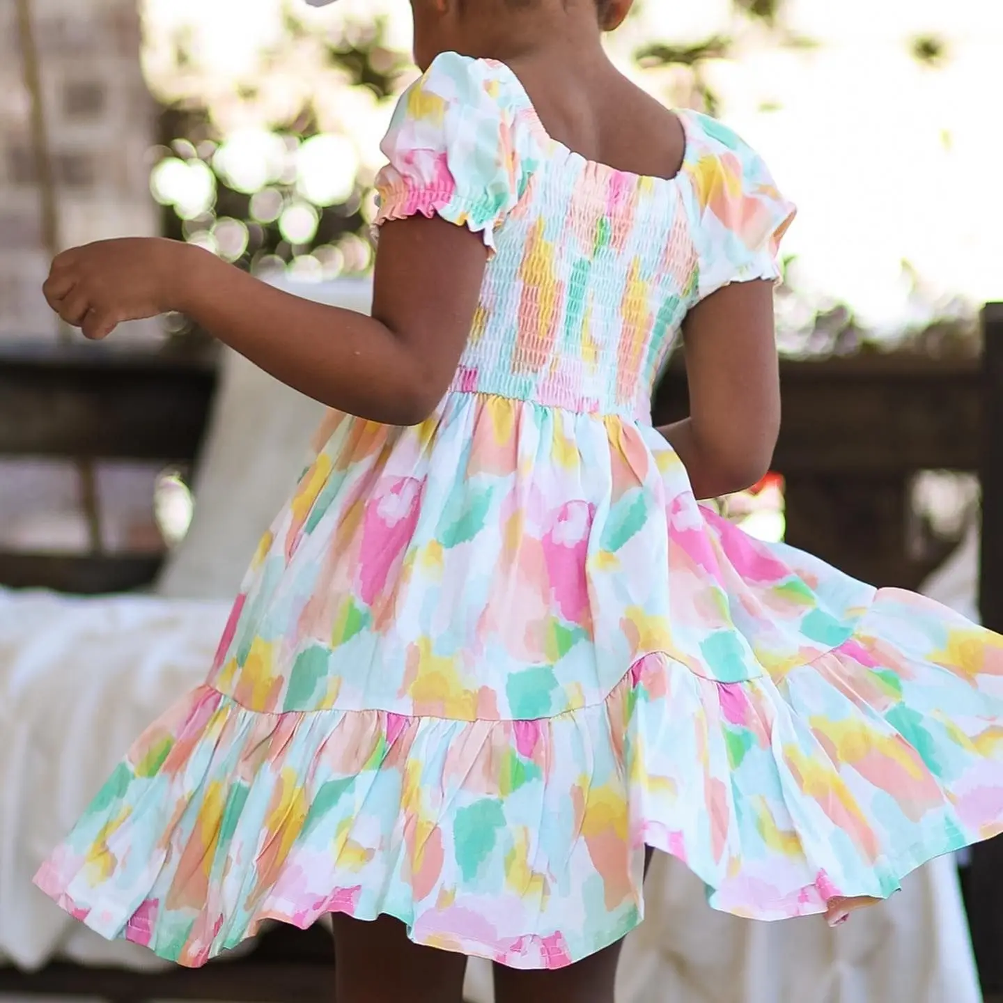 

Small and Medium-sized Children's Short Sleeved Printed Collar Fresh Rural Style Dress