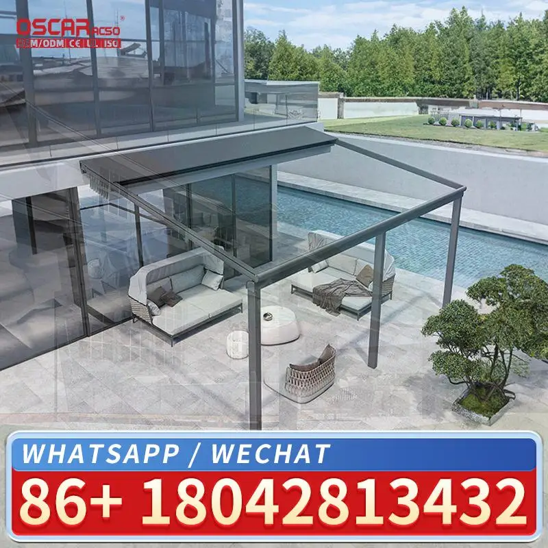 Outdoor Waterproof Roof System Bioclimatic Retractable Gazebo Pavilion Awnings for Garden Terrace Patio Retractable Canopy Pergo