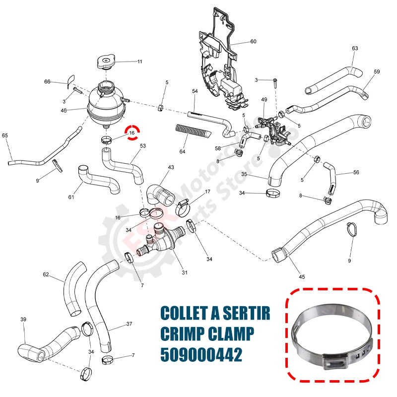 Зажим сильфона приводного вала, подходит для Sea-Doo 900 Spark 14-17 и Can-Am Spyder, Lynx Xtrim и Ski-Doo MX Z X, P/N: 509000442, CRIMP CLAMP