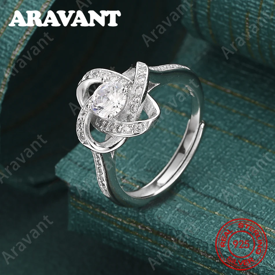 

925 Sterling Silver Rotating Flower Ring With Inlaid Zircon - Simple And Elegant Everyday Jewelry For Women