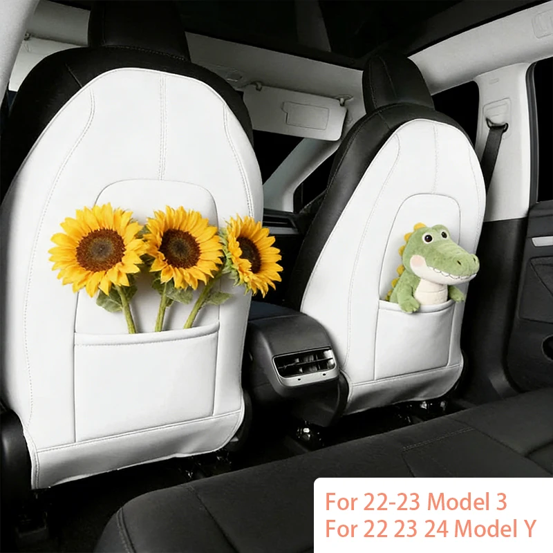For 22-24 Tesla Model Y 22-23 Model 3 Car Protector Seat Back Protective Child Anti-Kick Mats Black Leather Interior Accessories