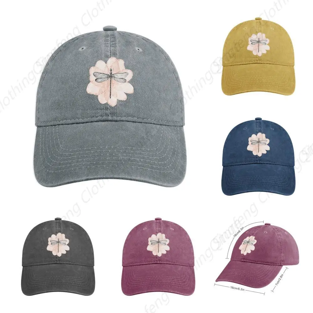 

Dragonfly Pink Flower Denim Baseball Cap Adjustable Vintage Casquette for Men Women