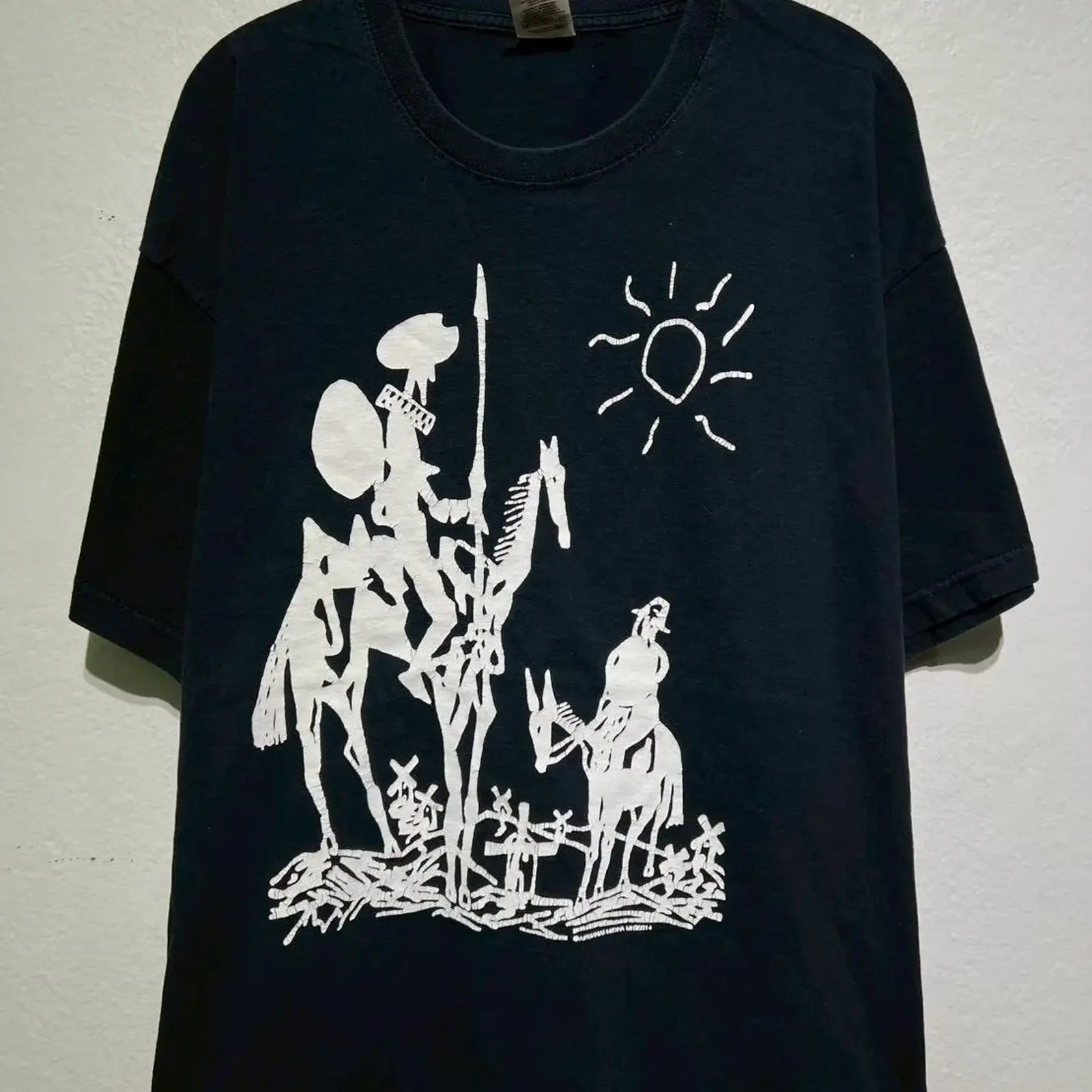Camiseta vintage de los años 90 con diseño de Pablo Picasso, Don Quijote y Sancho Panza, literatura española, estilo casual, vintage, ligeramente desgastada