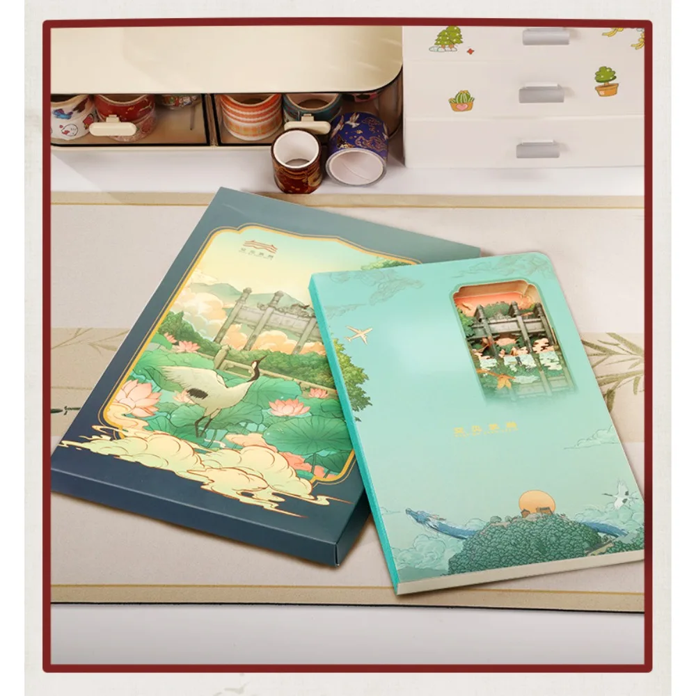 Wudang Golden Summit Gravado a Laser 3D Estéreo Notebook Intricado Artesanato Artístico Mão Conta Diário Livreto