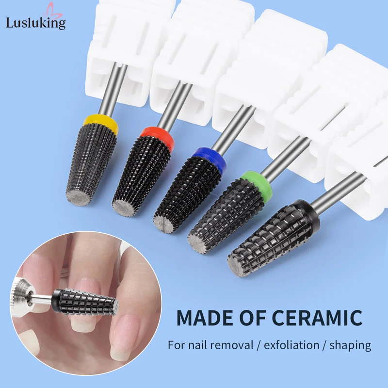 Black 5 in 1 Ceramic Nail Drill Bit for Electric Drill Machine 3/32