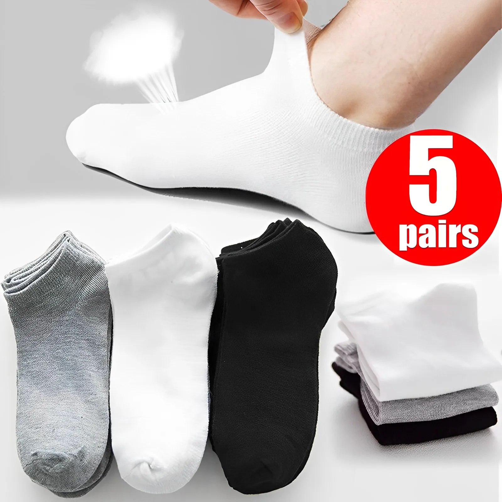 5Pairs/Lot Low Cut Men Socks Solid Color Black White Gray Breathable Non-slip Cotton Sports Socks Male Short Socks Women Men