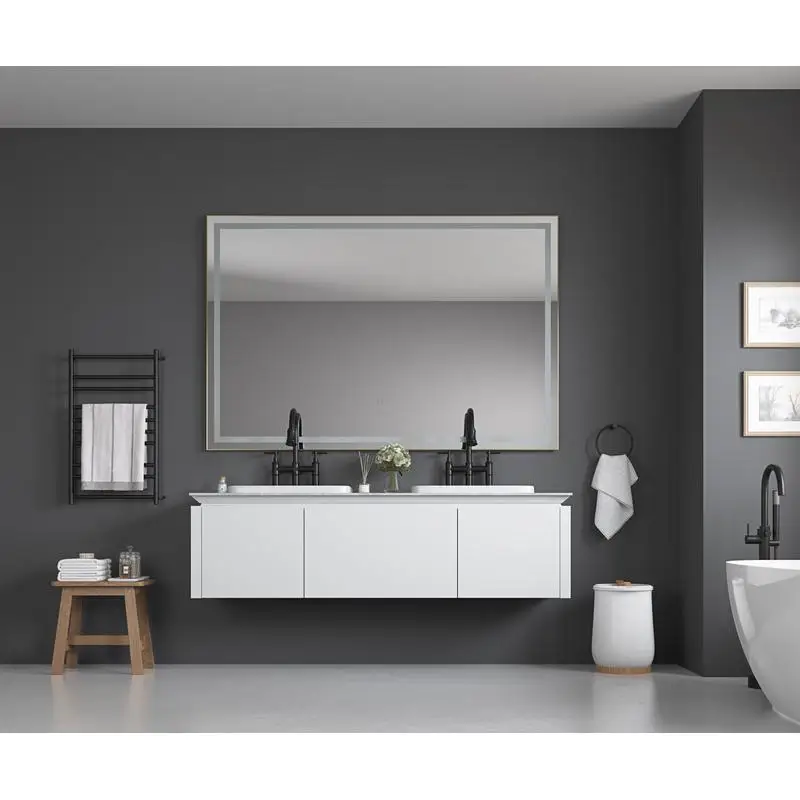 

60"x48" LED Bathroom Mirror, Wall-Mounted Vanity Mirror with Aluminum Frame, Anti-Fog, Memory Function, 3 Color Options,