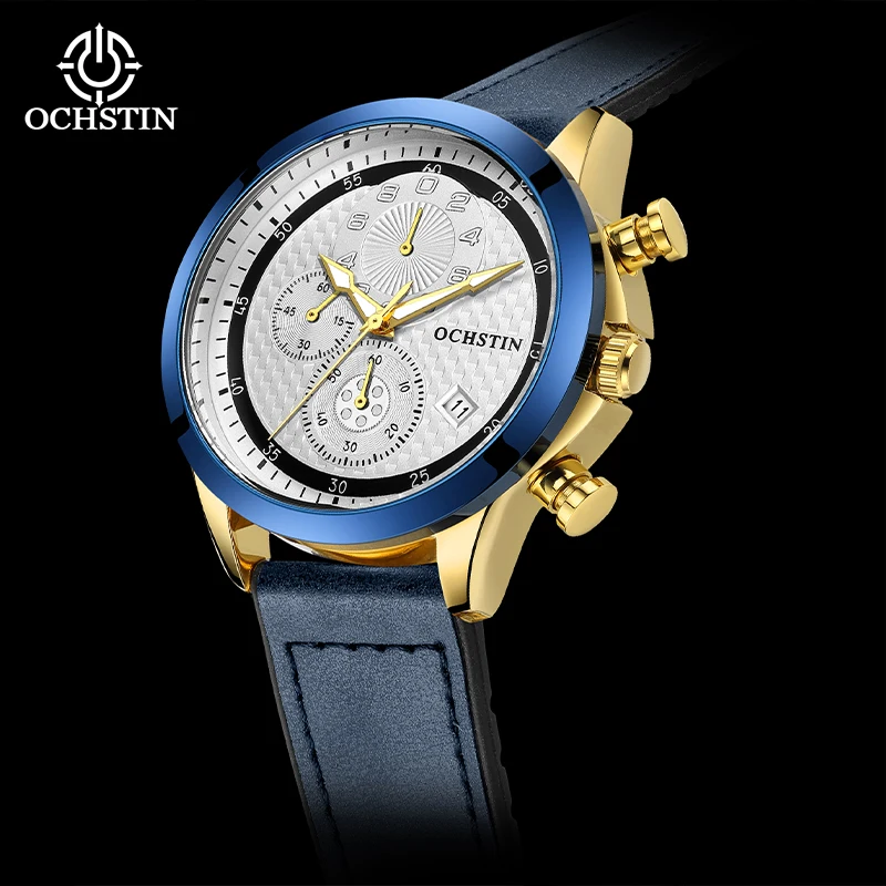 OCHSTIN رجل كوارتز حركة ساعات رجالية حزام مطاطي مقاوم للماء ساعة اليد الملاح سلسلة فاخرة مضيئة الأيدي على مدار الساعة