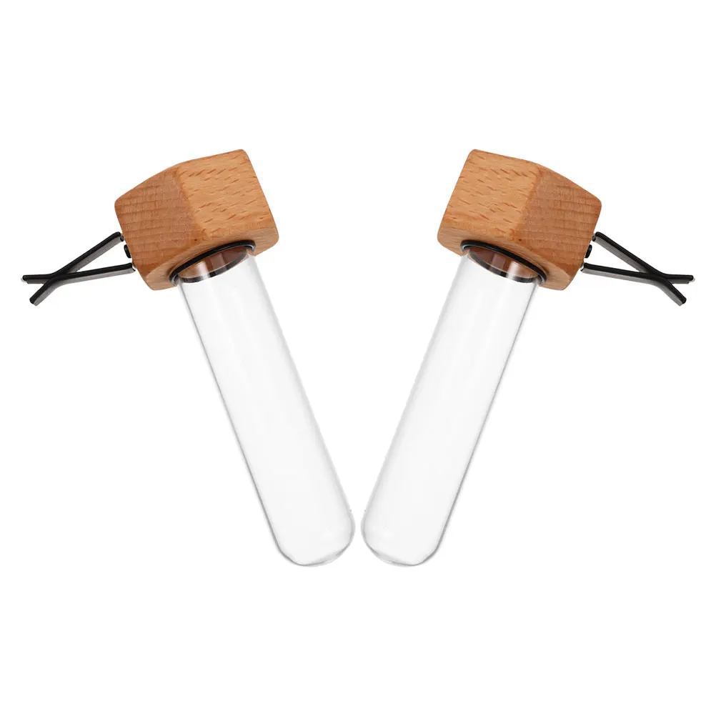 

2Pcs Car Air Vent Flower Vase Clip Wooden Glass Propagation Holder Auto Interior Decorative Accessories Car Vent Ornament