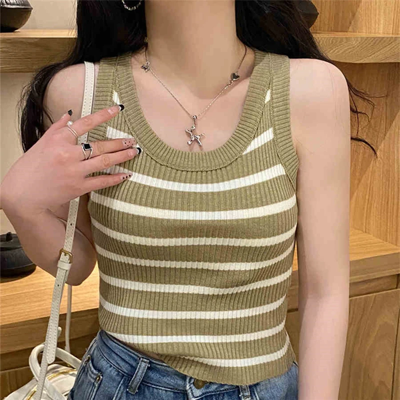 Zjaiss 2026 Spring Summer Knit Camisole Women Tank Top Solid Color Inner Wear Base Top Slim Fit All-Match Crop Top