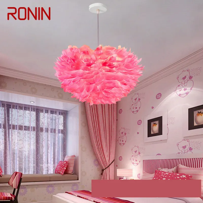 

RONIN Nordic Pendant Lamp Creative Modern Pink LED Vintage Feather Fashion Light Fixtures for Home Dining Room Bedroom Decor