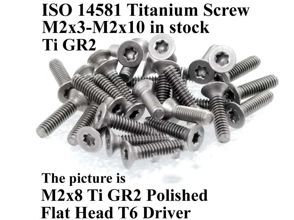 

ISO 14581 M2 Титановые винты M2x3 M2x4 M2x5 M2x6 M2x8 M2x10 Отвертка T6 с плоской головкой Ti GR2 20 шт. Винт