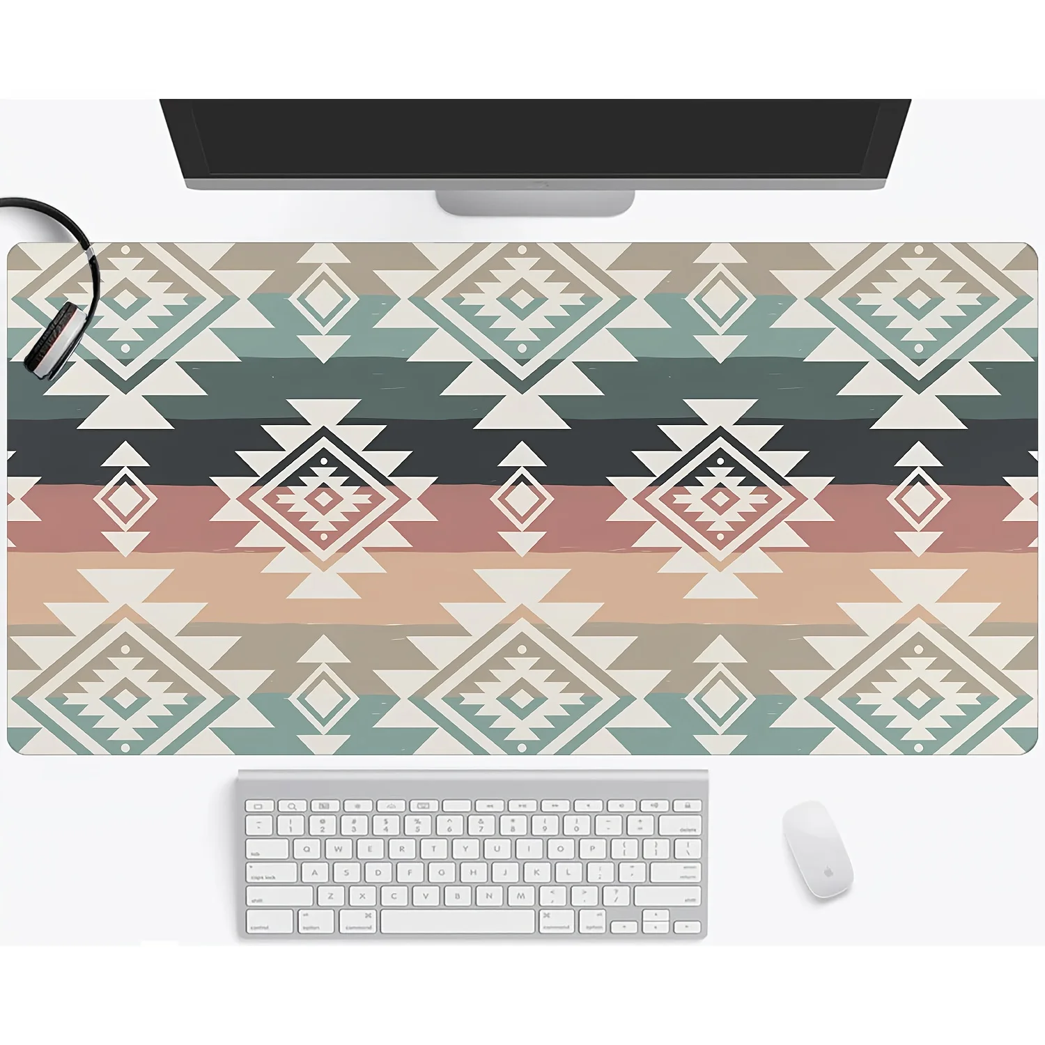 

1pc Boho Cowgirl Geometric XXL Mouse Pad, Western Aesthetic Desk Mat, Non-Slip Rubber Base, Gaming Office