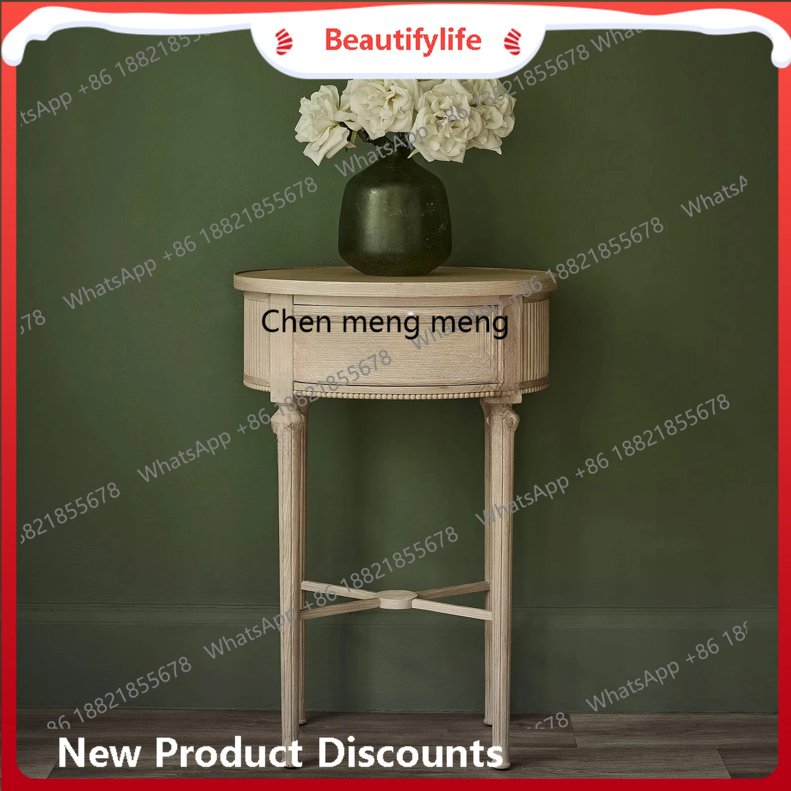 

French white oval bedside table hand-carved modern living room corner few simple side table H