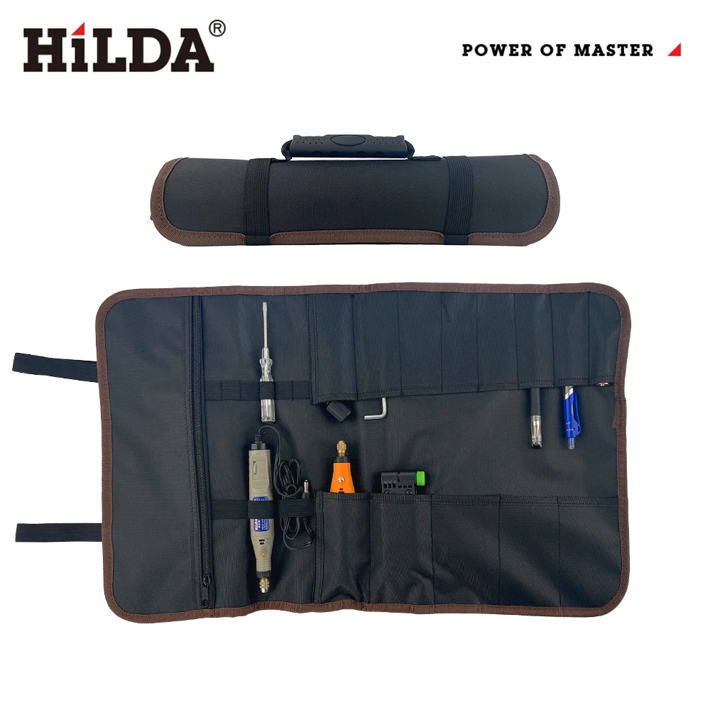 HILDA Roll‑Up Tool Bag 3‑Color Optional Thick Wear‑Resistant Canvas Storage Pouch Portable Electrician Tools Organizer Bag