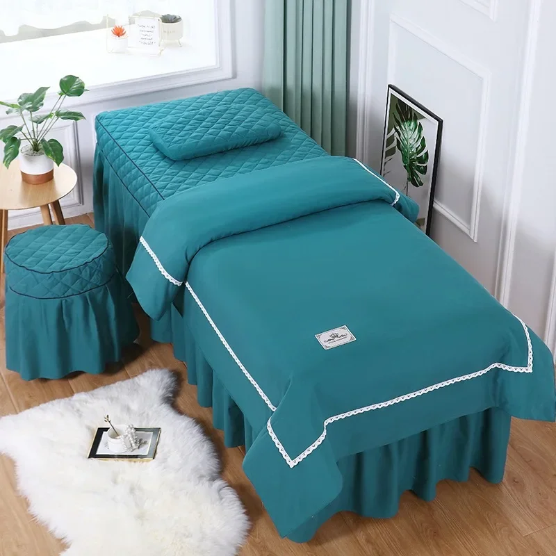 4-Piece Soft Cotton Massage Bedding Blanket Bed Sheet Cover Set Face Rest for Beauty Spa Salon Clinic Aesthetic with Quilt