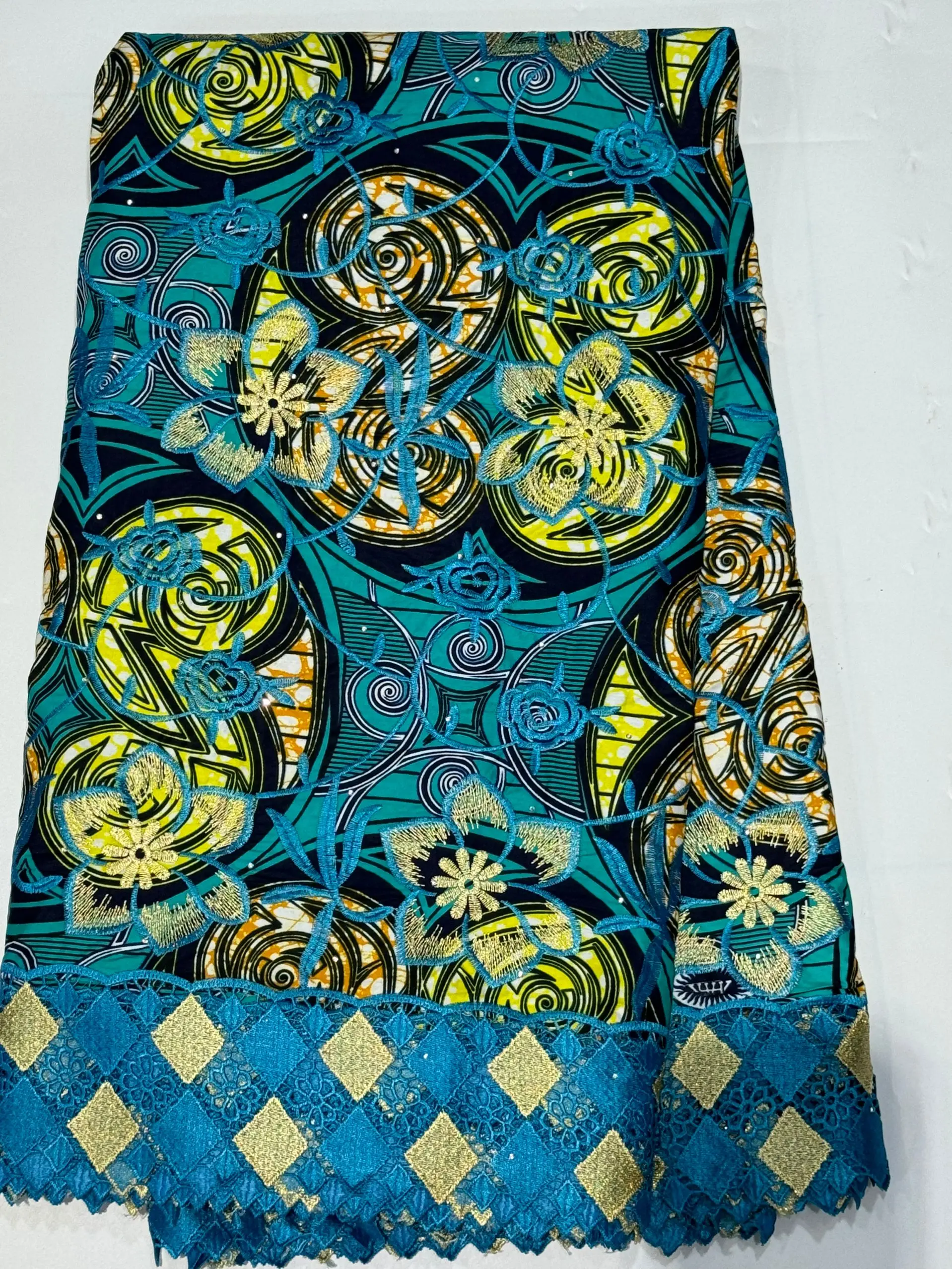 6Yards African Printed Ankara Wax Fabrics Soft Original Embroidery Cord Wax Cotton Lace Material Sewing For Wedding Party Dress