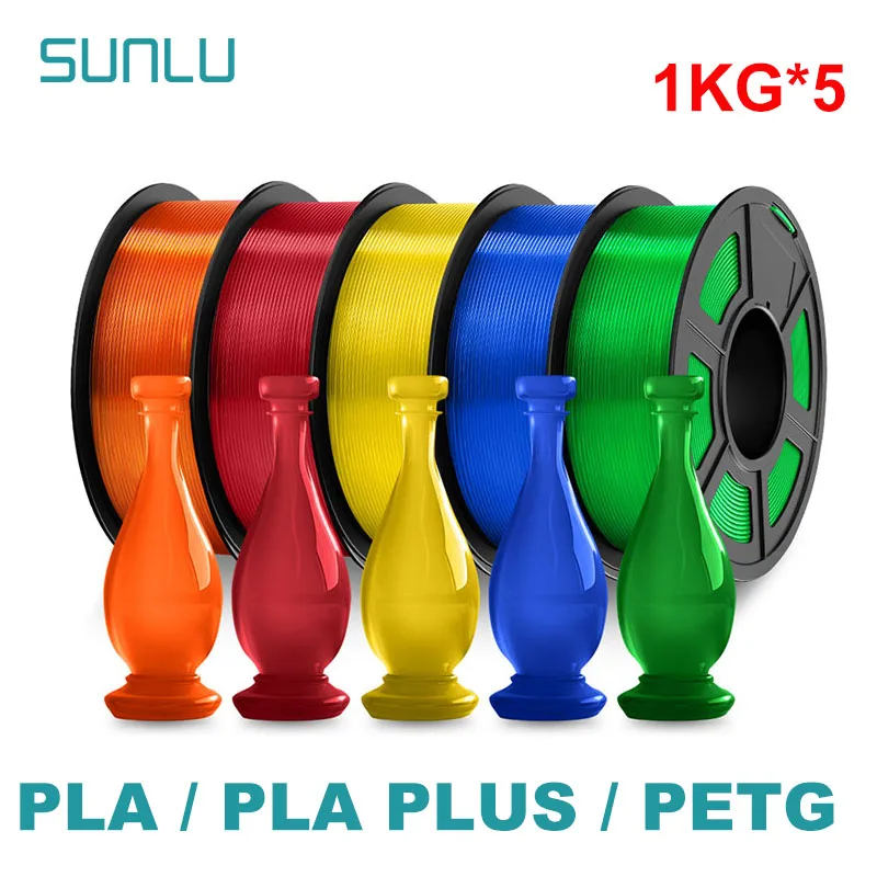 

SUNLU 5KG 3D PLA/PETG/PLA PLUS/Clear Filament 1.75mm 5Roll 1KG 3D Printer Neatly Wound 3D Filament for 3D Printer& 3D Pen