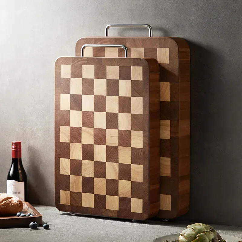 Ebony/oak solid wood cutting board, household antibacterial checkerboard chopping board