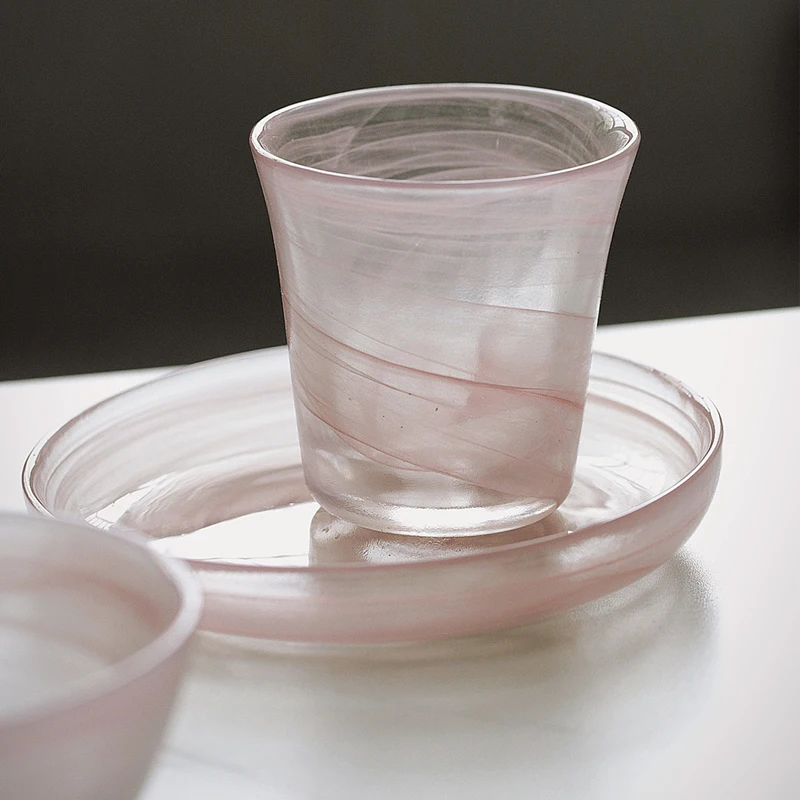 

Pink Ink Glass Bowls Latte Coffee Hand-held Mug Drinking Utensils Afternoon Tea Snack Pastry Round Plate Kitchen Tableware