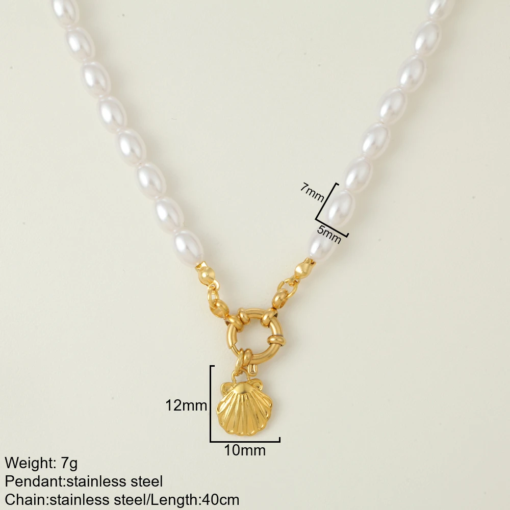 European and American Golden Stainless Steel Simulated-pearl Pendant Necklace Ocean Series Fashionable Women's Jewelry Wholesale