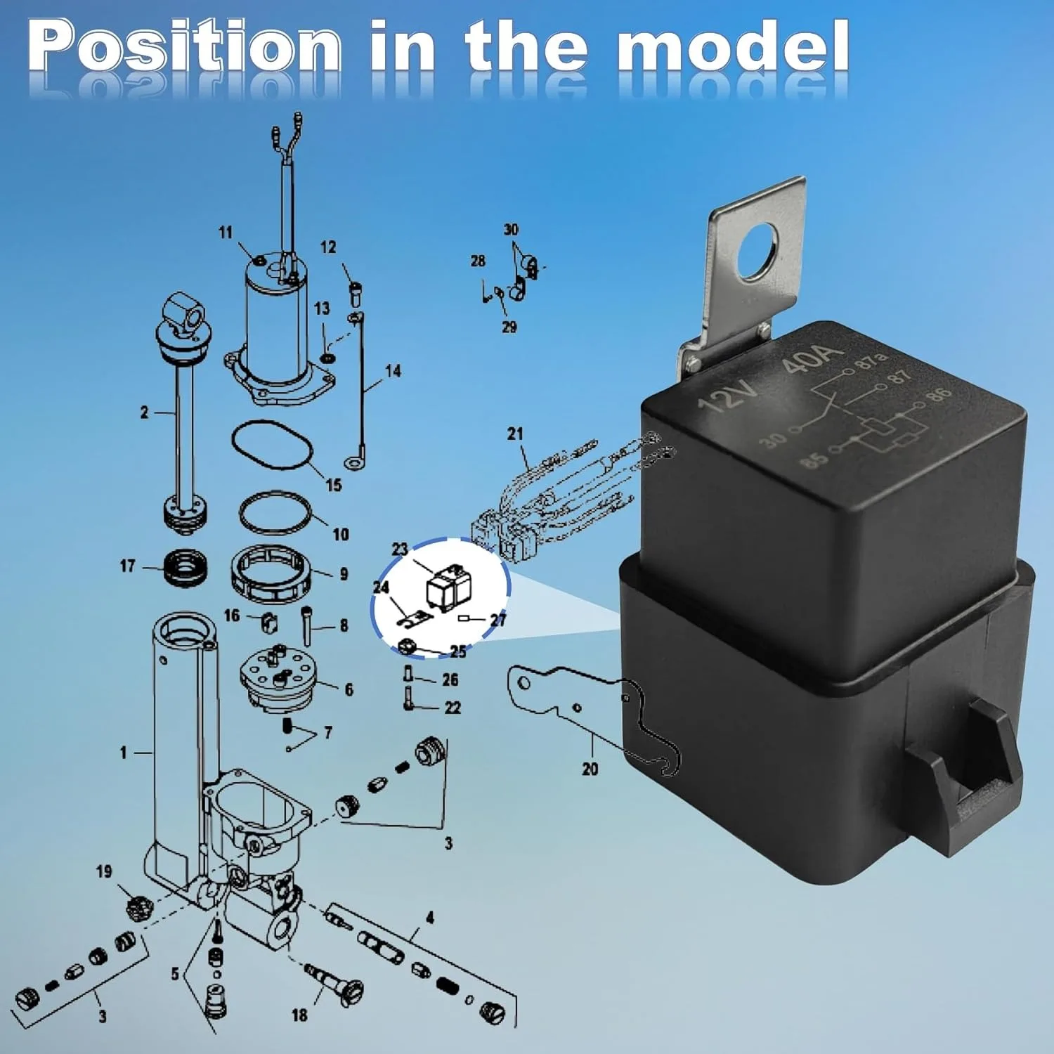882751A2 Power Trim Relay for Mercury Outboard and Johnson Evinrude 20 to 300 HP Engines AZ973-1C-12DC4 882751A1 0987625 3854138 - view 2
