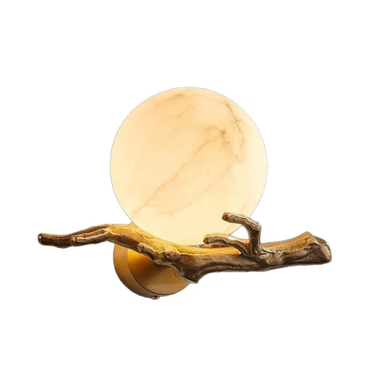 Italian Marble LED Wall Lamp Brass Waterproof Outdoor Porch Light for Garden Exterior Corridor Pathway Home Lighting