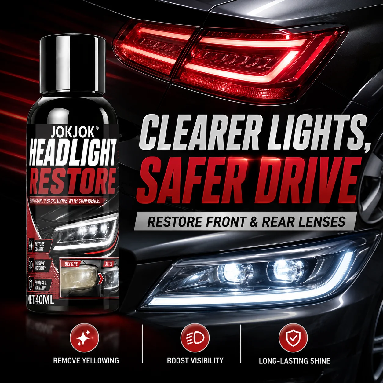 Car Headlight Restoration Polishing Kit - Scratch Remover & Oxidation Cleaner Repair Paste for Headlamp Assembly
