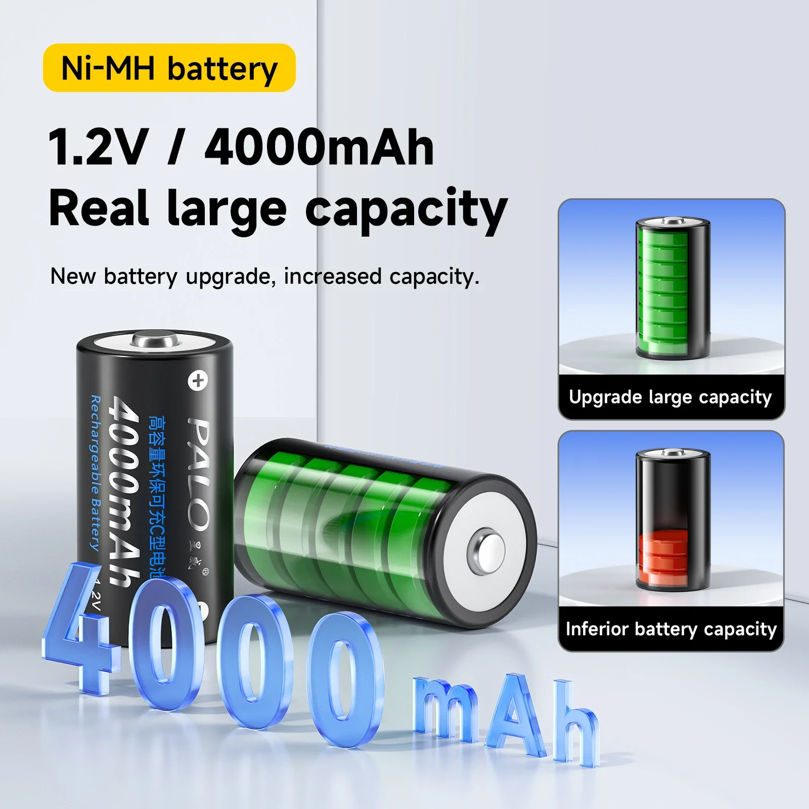 PALO 1.2V C Size Battery 4000mAh NI-MH Rechargeable Batteries R14 LR14 1.2V Battery for Gas Cooker Flashlight Emergency light