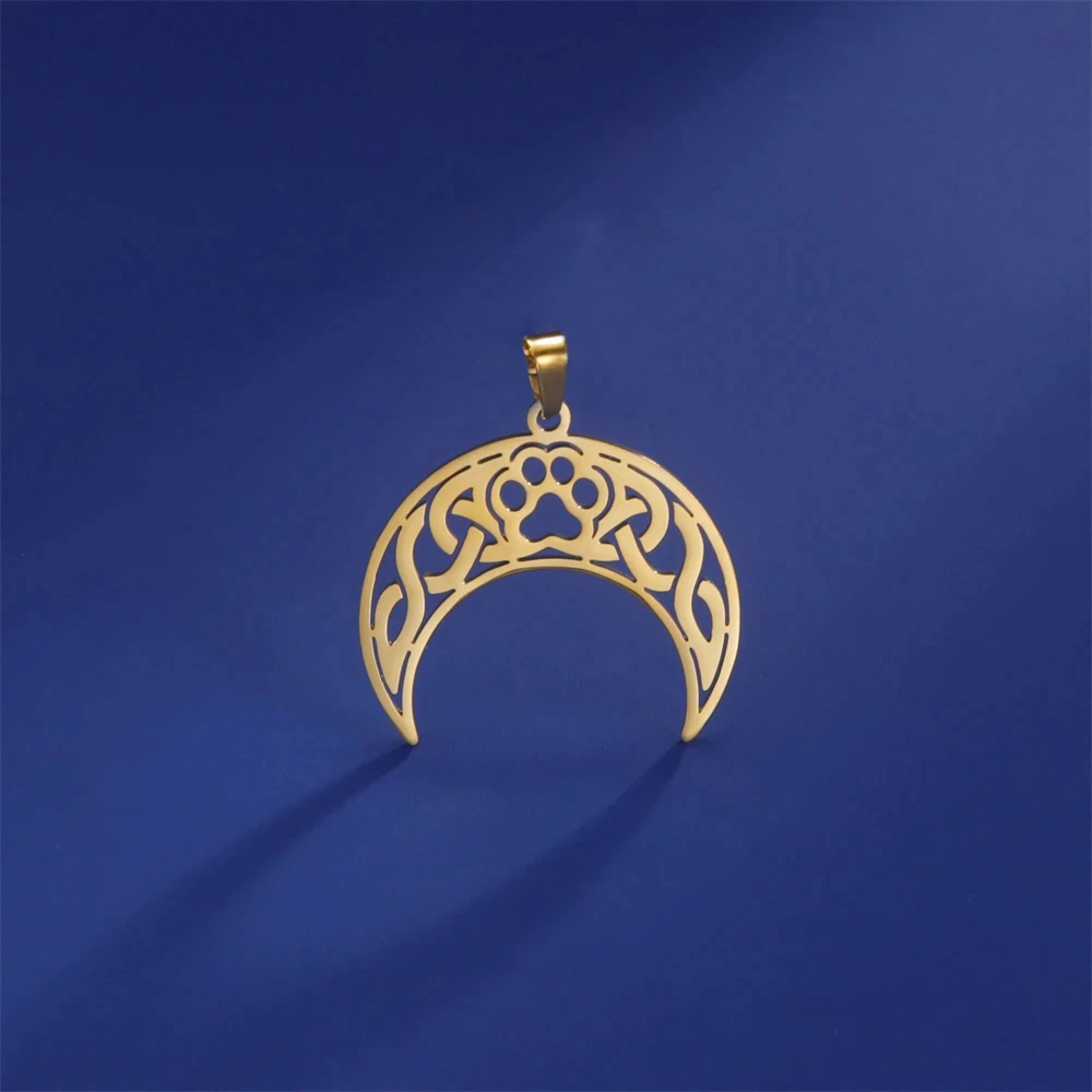 EUEAVAN 1pc Crescent Moon Paw Print Celtics Knot Pendant for Necklace Stainless Steel Charms Pendants Jewelry Making Supplies