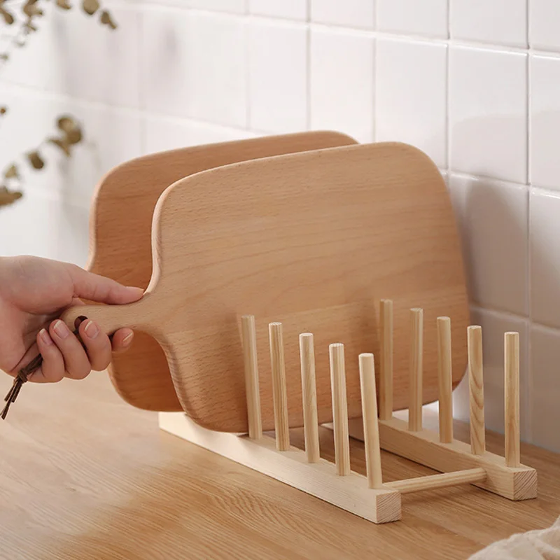 Teller-Aufbewahrungsregal, multifunktionales Geschirrregal aus Holz für Tassen, Töpfe, Topfdeckel, Abflusshalter, Küchen-Organizer, Regal, Aufbewahrungsbehälter – Detail 3