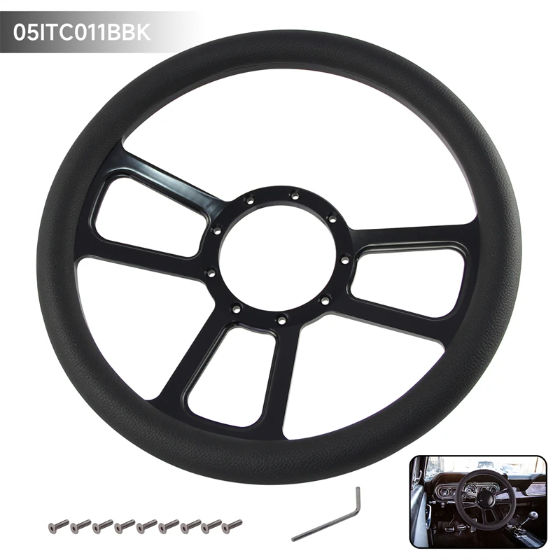 

14" 350mm 9-Bolt Chrome Aluminum Half Wrap Steering Wheel For Chevy/GM 69-94 Trinity Orbitor Pattern Shot Mark Style Black