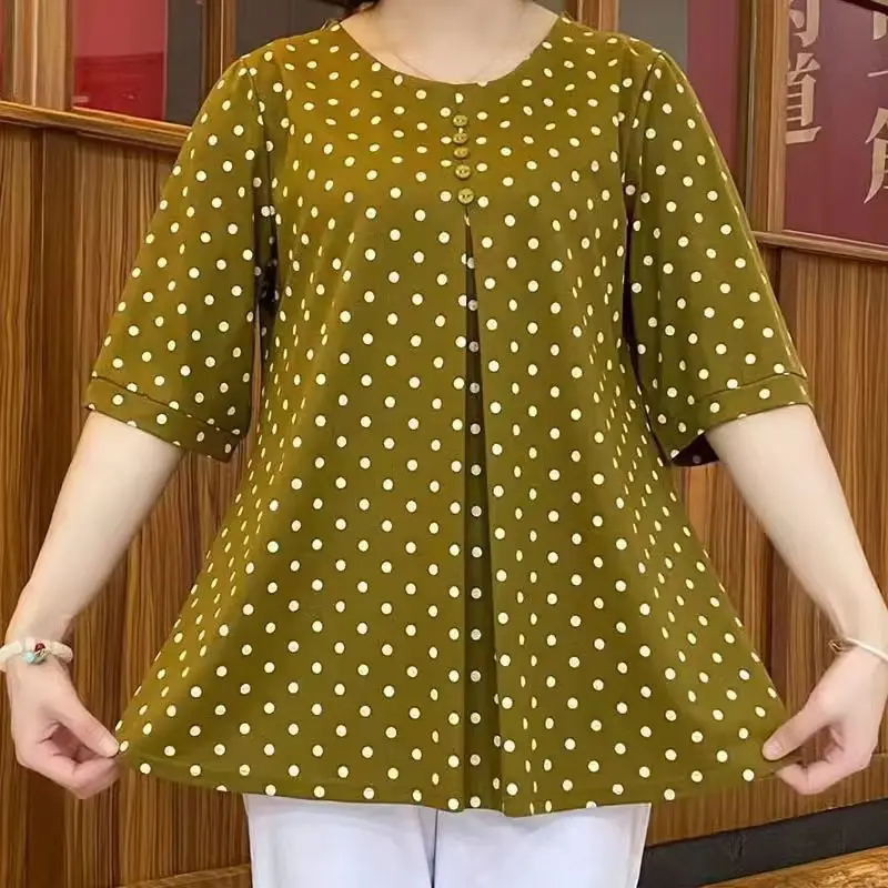 

Vintage Women Oversized T-shirt Spring Summer Tees Female Clothing New Polka Dot Elegant Pulover Fashion All-match Casual Tops